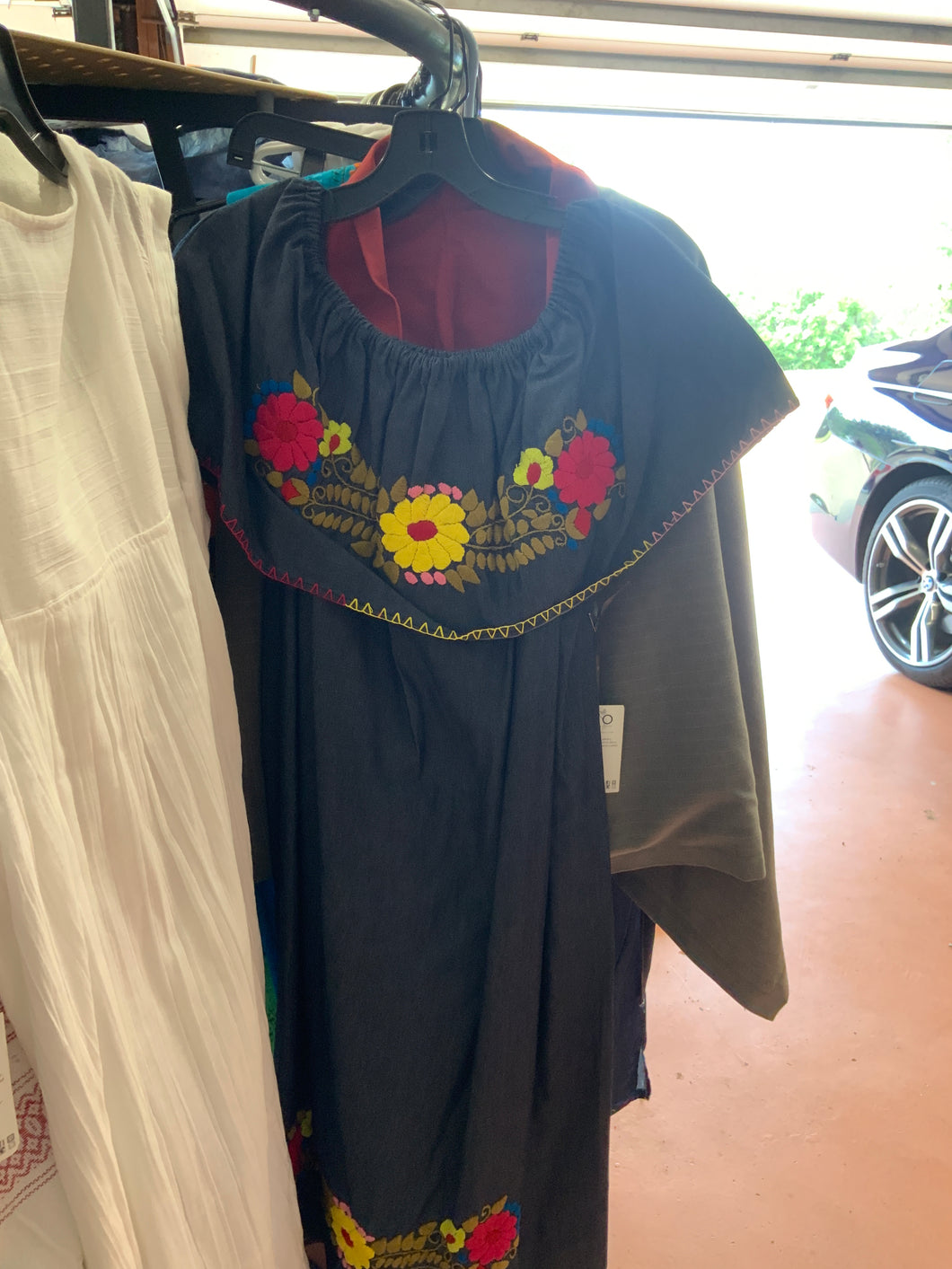 AP dark grey sundress w/ flower embroidery