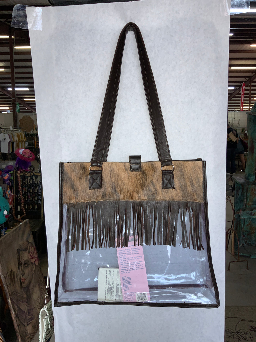 Leather Handles Woven Tote Med