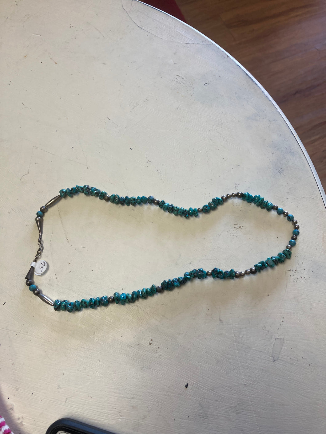 Turquoise and sterling silver bead necklace