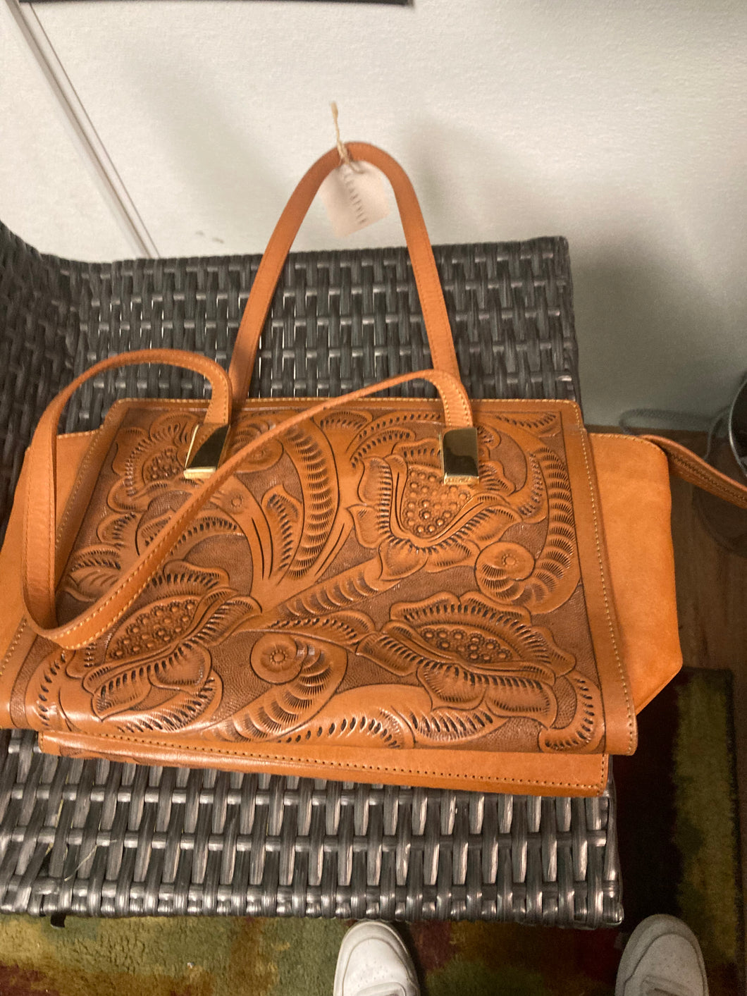 Orange hand tooled leather purse