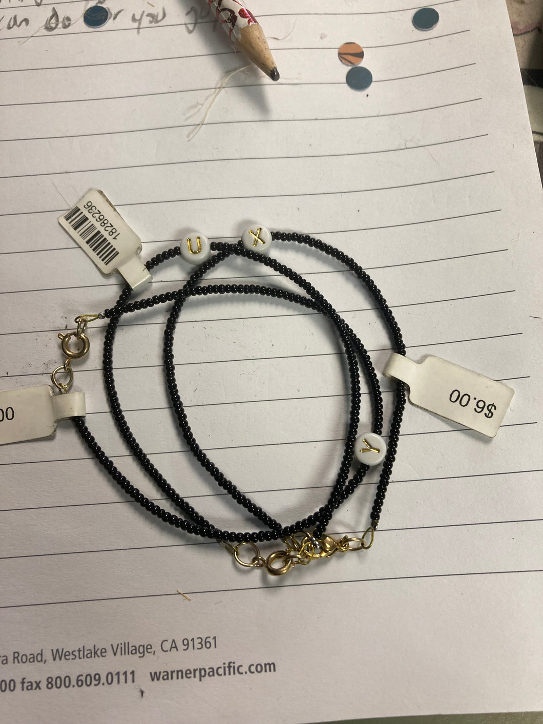 Black beaded letter bracelets