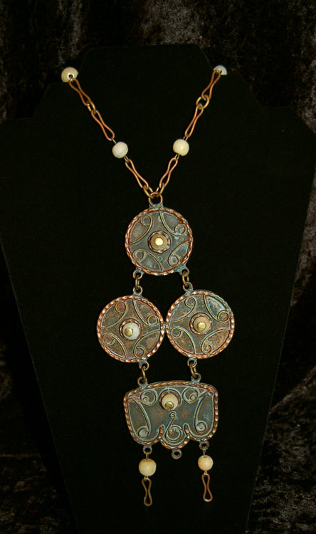 Old Copper with Onyx Beads Mexican Necklace