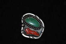 Load image into Gallery viewer, Turquoise &amp; Coral Sterling Silver Ring
