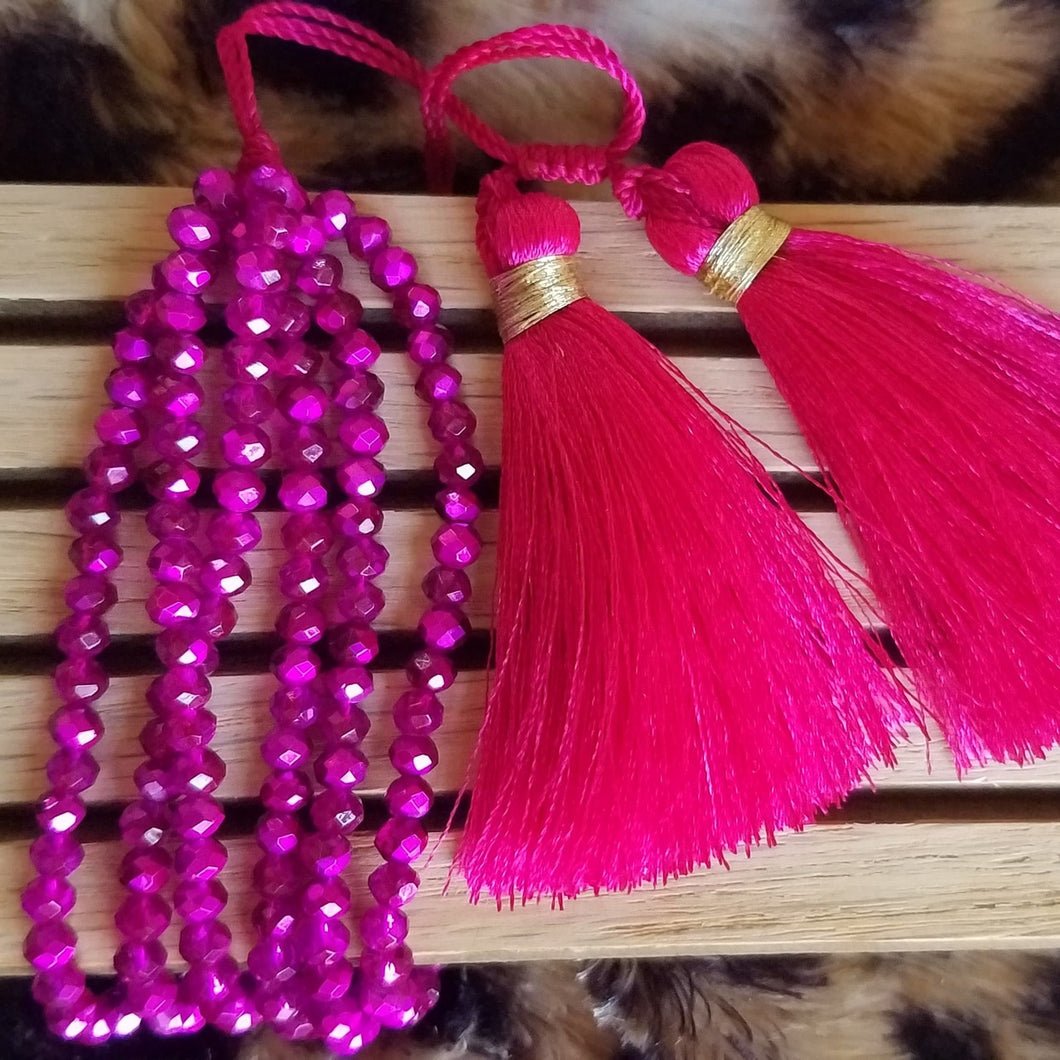 Hot Pink Beaded Bracelet with Tassel