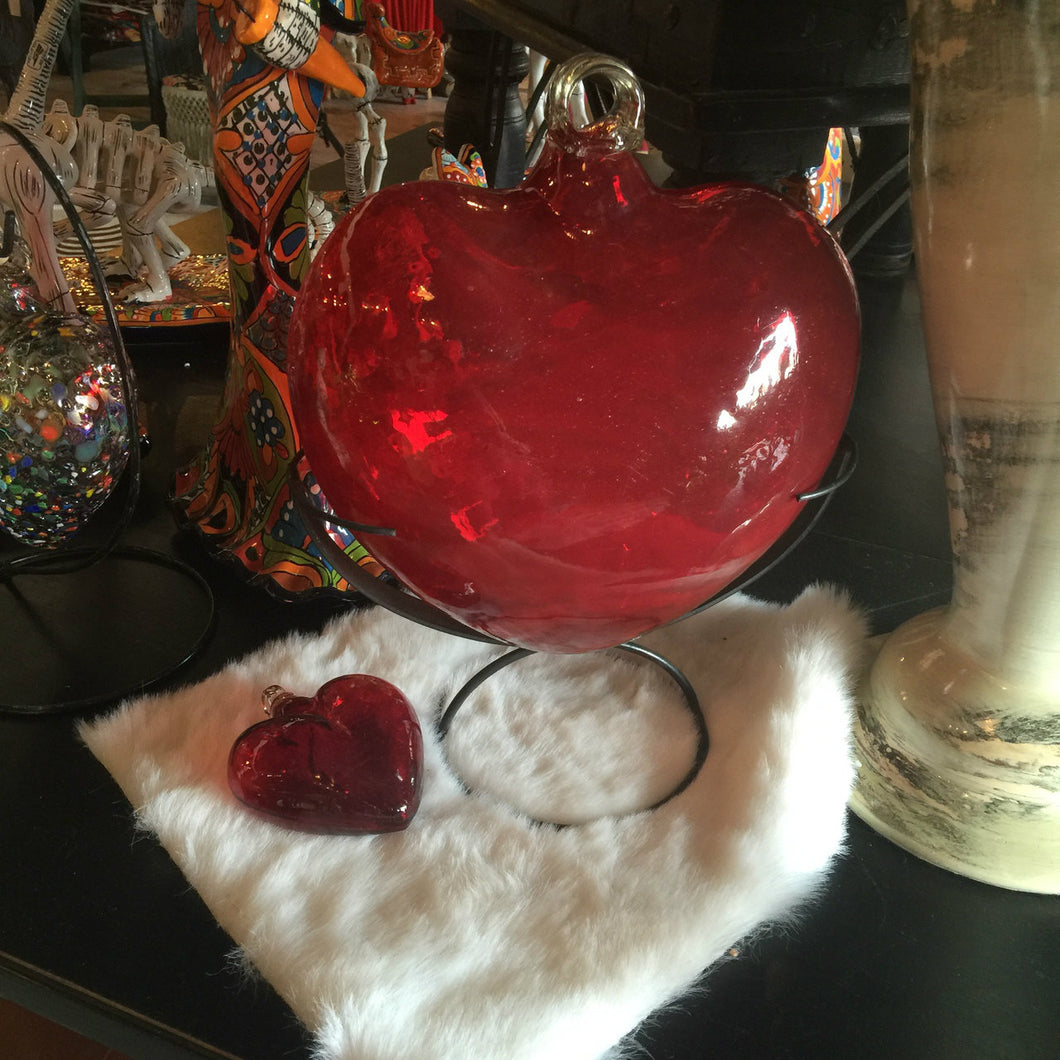 Red Hand Blown Glass Heart w/stand
