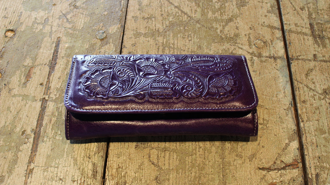 Purple Hand tooled leather wallet