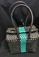Load image into Gallery viewer, Small Black Turquoise stripped tote
