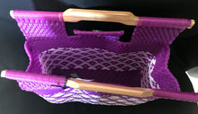 Load image into Gallery viewer, wooden handle purple tote
