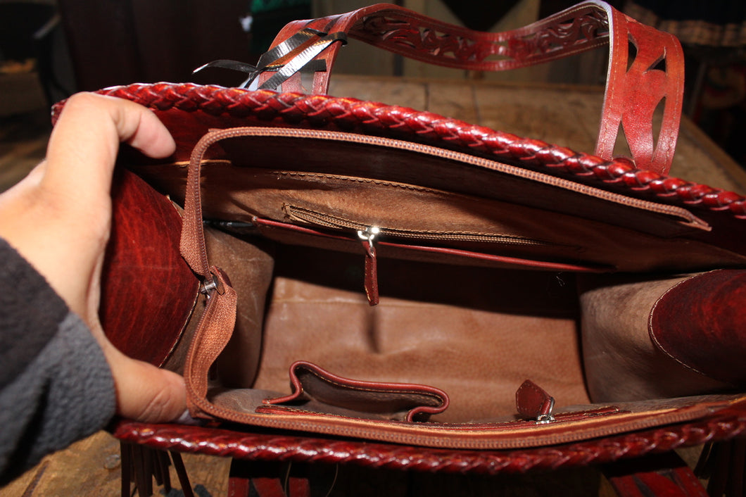 Maroon/Red Hand Tooled Leather Purse